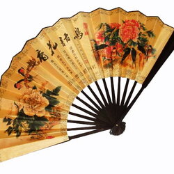 พัดจีนพับของสตรีลายดอกโบตั๋น