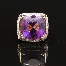 RG250592 แหวนอะเมทิสล้อมเพชร เพชรแท้ 0.68 กะรัต อะเมทิส 15.2 กะรัต ทองแท้ 9k นน.รวม 13.78 กรัม ขนาดแหวน 52