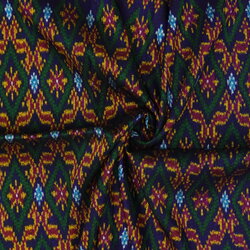 ซิ่น ผ้าไหมมัดหมี่ ทอยกดอก 6ตะกอ ขนาด 1x2เมตร มีหน้านางชายครุย ลายขอล้อมโคม พื้นสีแดง รหัส L9A-ME-066-1220162