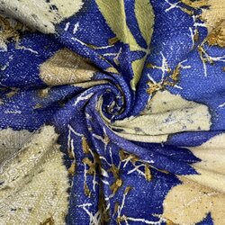 ผ้าคลุมไหล่ผ้าไหม Eco print เนื้อยกดอก มีชายครุย ขนาด 60x180ซม. สีน้ำเงิน รหัส ECO-82-1114688