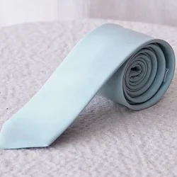 เนคไทผ้าไหมสีพื้น เนื้อเรียบ ขนาดกว้าง 2.5นิ้ว สีฟ้านวล รหัส NA-CT-102858