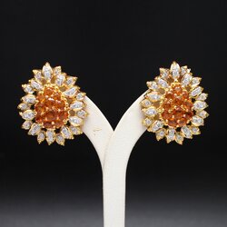 ER24153 ต่างหูบุษราคัมล้อมเพชร เพชรแท้ 66 เม็ด 2 กะรัต ทองแท้ 90% นน.รวม 28.37 กรัม พลอยสวย ไฟดี งานสวยอลังการ