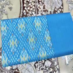 (ผ้าชุด)ไหมมัดหมี่ สองตะกอ ไหมแท้ (ผ้าลาย2หลา+สีพื้น2หลา) สีฟ้า รหัส M2B-ST-M2B-08076816