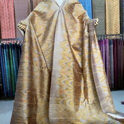 ผ้าไหมลายพิเศษ มัดหมี่ประยุกต์ ไหมแท้ สีน้ำตาลอ่อนสลับเหลือง เลือกตามขนาด รหัส MMFZ-116-1106682