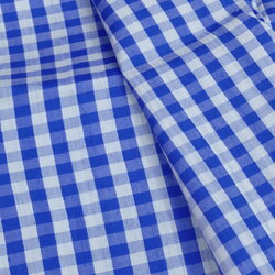 ผ้าไหม ลายสก็อต ไหมแท้ เนื้อหยาบนุ่ม สีน้ำเงินสลับขาว ขายตามความยาวหลา รหัส A9-0125a