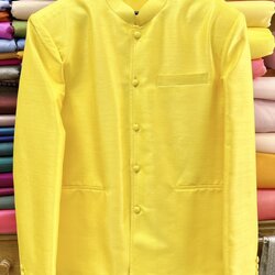 เสื้อสูทไหมคอพระราชทาน แขนยาว ไหมบ้านมีขี้ไหม สีเหลือง ไซส์ 3XL รหัส DM-ST-0228681