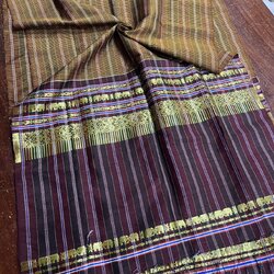 ผ้าขาวม้า ไหมแท้ ยกขิดดิ้นลายช้าง มีชายครุย ขนาด 65X200ซม. รหัส R4E-NY-12