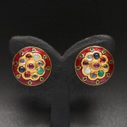 ER25158 ต่างหูดอกไม้นพเก้าทองลงยา ทองแท้ 90% นน.รวม 5.6 กรัม