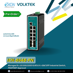 IEN-8648-PN Volktek Managed 8 x 10/100/1000 RJ45 & 4 x GbE SFP Industrial Switch, PROFINET Approval
