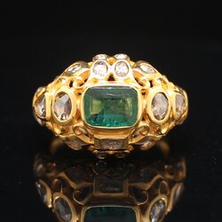 RG250135 แหวนมรกตประดับเพชรซีกลูกโลก ทองแท้ 90% นน. 6.9 กรัม ขนาดแหวน 57