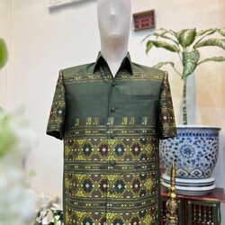 เสื้อสูทไหมแพรวา ลายเกาะ แขนสั้น สีเทา เลือกไซส์ รหัส DR-BM-03276708582