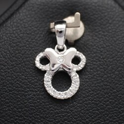 PD25002 จี้เพชรมิกกี้เม้าส์ เพชรแท้ 20 เม็ด 0.11 กะรัต ทองแท้ 90% ชุบขาว นน.รวม 1.22 กรัม