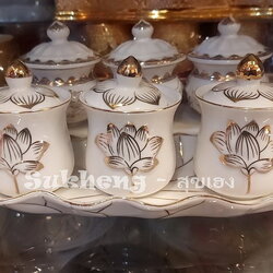 ถ้วยน้ำชา พร้อมฐานรองเซรามิคชุดสามใบมีฝาสำหรับไหว้พระไหว้เจ้า