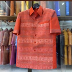 เสื้อสูทไหมแพรวา แขนสั้น สีส้ม ไซส์ M รหัส DR-BM-12156609445