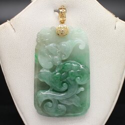 PD25004 จี้หยกแกะสลัก ค้างคาว (ป้องกันโชคร้าย) มังกร (โชคลาภ รุ่งเรือง) หยู่อี่ (สมปรารถนา) ทองแท้ 9k นน.รวม 32.45 กรัม