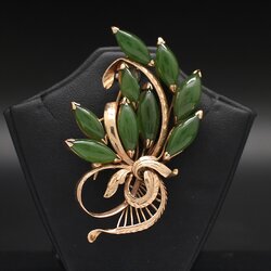 CL25005 เข็มกลัดหยกช่อใบไม้ ทองแท้ 14k นน.รวม 15.3 กรัม