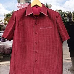 เสื้อซาฟารีคอปก แขนสั้น ผ้าไหมอัมปรม ไซต์ XL รหัส DR-PTS08246614007