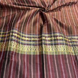 ผ้าขาวม้า ไหมแท้ ยกขิดดิ้นลายช้าง มีชายครุย ขนาด 65X200ซม. รหัส R4E-NY-7