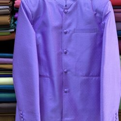 เสื้อสูทไหมคอพระราชทาน แขนยาว เนื้อยกดอก ลายนพเก้า ไหมแท้ สีม่วง ไซส์ XL รอบอก 45นิ้ว รหัส DM-ST-1115670
