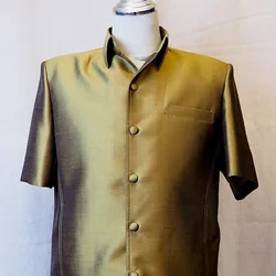 เสื้อซาฟารี คอปก ผ้าพื้น เฉดสีเหลืองทอง รหัส DS-CT100782