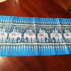 ผ้าพันคอไหม ยกดอก 6ตะกอ ไหมแท้100% ขนาด 35x180cm ลายช้าง สีฟ้าเทา L4E-NY-1227661