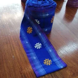 ตีนซิ่นไหมแท้ ทอมือ จกดาวด้วยไหมบ้าน ขนาด 4.5x1.9เมตร สีน้ำเงิน รหัส WN-119-0507684