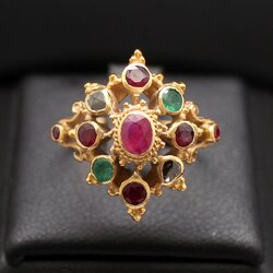 RG250234 แหวนพลอยสามสี ทับทิม มรกต เพชรซีก ทองแท้ 90% นน. 6.9 กรัม ขนาดแหวน 54