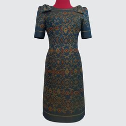 ชุดเดรส ตัดเย็บจากผ้าไหมมัดหมี่เนื้อยกดอก ผ้าไหมแท้100% | ตัดเย็บตามรูปร่าง | เลือกผ้า ส่งไซส์ได้