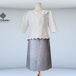 แบบตัดชุด แยกชิ้น เสื้อ+กระโปรง ผ้าไหม (ไม่รวมผ้า) รหัส CUT-ST0021