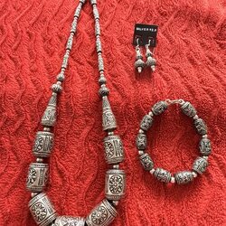 เครื่องประดับเงินแท้ ชุดเซตสร้อยคอประคำลายดอกพิกุล, ข้อมือ, ตุ้มหู