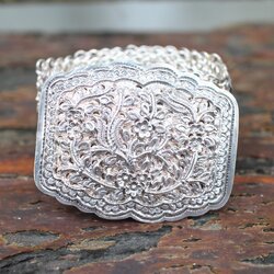 SI344 เข็มขัดเงินหัวดุลลายดอกไม้ เงินแท้ 92.5% นน. 460 กรัม ยาว 35 นิ้ว