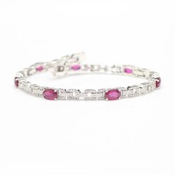 BL25274 สร้อยข้อมือทับทิมคั่นเพชร เพชรแท้ 255 เม็ด 1.20 กะรัต ทองแท้ 18k นน.รวม 13.8 กรัม ยาว 18 ซม. งานสวย