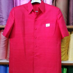 เสื้อซาฟารี คอปก ผ้าพื้น เนื้อไหมบ้าน size S รหัส DS-0117651