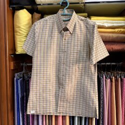 เสื้อสูทคอพระราชทาน แขนสั้น ผ้าไหมลายสก็อต ไหมแท้ Size M รหัส DK-AA-011668