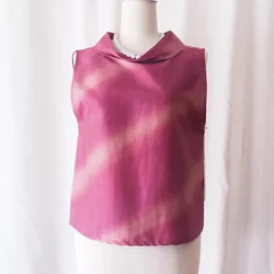 เสื้อผ้าไหมแขนกุดคอตลบ เฉดสีม่วงชมพู รหัส TOP-CT-102833