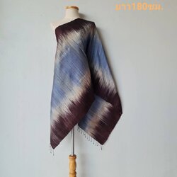 ผ้าคลุมไหล่ผ้าไหม ไหมแท้ เนื้อหยาบนุ่ม ขนาด 64x180ซม.สีแดงเม็ดมะขาม-สีฟ้าเทา รหัส ZM-119-1113682