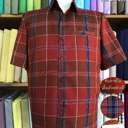 เสื้อซาฟารีคอปก แขนสั้น ผ้าไหมมัดหมี่ ลายโสร่ง ไซต์ XXL รหัส DR-051