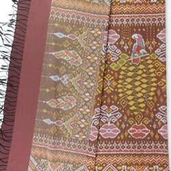 ซิ่น ผ้าไหมมัดหมี่ สีธรรมชาติ 3ตะกอ ทอเหยียบเหาะ มีหน้านาง ชายครุย ขนาด1x2เมตร ลายดอกคูณ สีน้ำตาล รหัส M3P-33-0224686