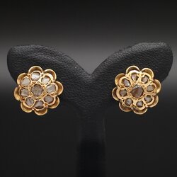 ER25011 ต่างหูเพชรซีกดอกจอก ทองแท้ 90% นน.รวม 5.9 กรัม งานเก่า