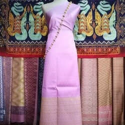 (ผ้าชุด)ไหมยกสุรินทร์ ขนาด 1x4เมตร (ลาย 2เมตร+สีพื้น 2เมตร) สีชมพู รหัส N10-NY0315666