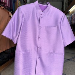 เสื้อสูทไหม แขนสั้น คอพระราชทาน เนื้อยกดอก สีม่วง ไซส์ XL รหัส DT-ST-0308671