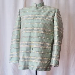 เสื้อสูทคอพระราชทาน แขนยาว มัดหมี่ลายพิเศษ ย้อมสีธรรมชาติ สีเขียวมิ้น รหัส DM-CT-102844