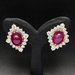 ER25162 ต่างหูทับทิมพม่าล้อมเพชร เพชรแท้ 32 เม็ด 1.92 กะรัต ทองแท้ 90% นน.รวม 10.6 กรัม มีเซอร์ SGL