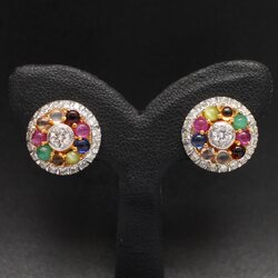 ER25109 ต่างหูนพเก้าล้อมเพชร เพชรแท้ 0.80 กะรัต ทองแท้ 90% นน.รวม 6.2 กรัม