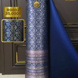 (ผ้าชุด)ผ้าไหมยกดอกลำพูน เกาะเชิงดิ้นเงิน ขนาด 1.02x4.26เมตร ลายนารายณ์ทรงสุบรรณ พื้นสีกรม รหัส N90-29-R0002