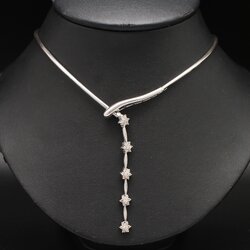 NL25030 โช้คเกอร์ตุ้งติ้งเพชรกระจุกดอกพิกุล เพชรแท้ 35 เม็ด 0.35 กะรัต ทองแท้ 18k นน.รวม 20 กรัม รอบคอ 16 นิ้ว งานสวย มีสไตล์