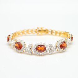 BL25112 สร้อยข้อมือ spessartine (โกเมน) ล้อมเพชรแท้ 3.10 กะรัต ทองแท้ 18k นน.รวม 18.8 กรัม ยาว 17.5 ซม.