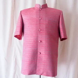 เสื้อสูทคอพระราชทาน แขนสั้น ผ้าไหมลายริ้ว ไหมแท้ Size L รหัส DK-CT-103018