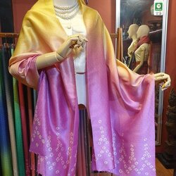 พรีออเดอร์ 3-7วัน ผ้าคลุมไหล่ไหม ยกดอก มัดย้อม ไล่เฉดสี ขนาด 65x200ซม. พื้นสีเหลือง-สีม่วงชมพู รหัส ZYE-TT09306620411