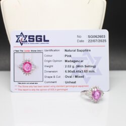 RG250553 แหวน Pink Sapphire ล้อมเพชร เพชรแท้ 0.64 กะรัต เรือน PT900 พลอย 2.02 กะรัต นน.รวม 5.78 กรัม ขนาดแหวน 53 มี Cer.t พลอยสวย เพชรขาวไฟดี